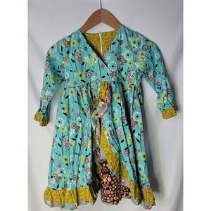 Jelly the Pug-Girl's-  Bees Jordan Dress- Teal and Green- size 6x